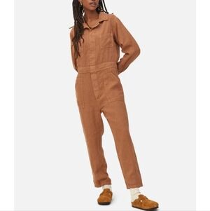Mate the Label Long Sleeve Linen Jumpsuit Color Sedona Size Medium Camel Neutral